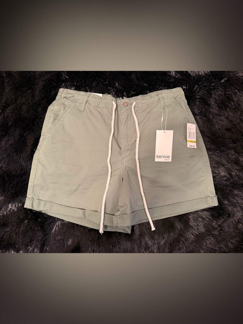 Kensie Girlfriend Shorts Duck Green Drawstring Waist 14/32 NWT